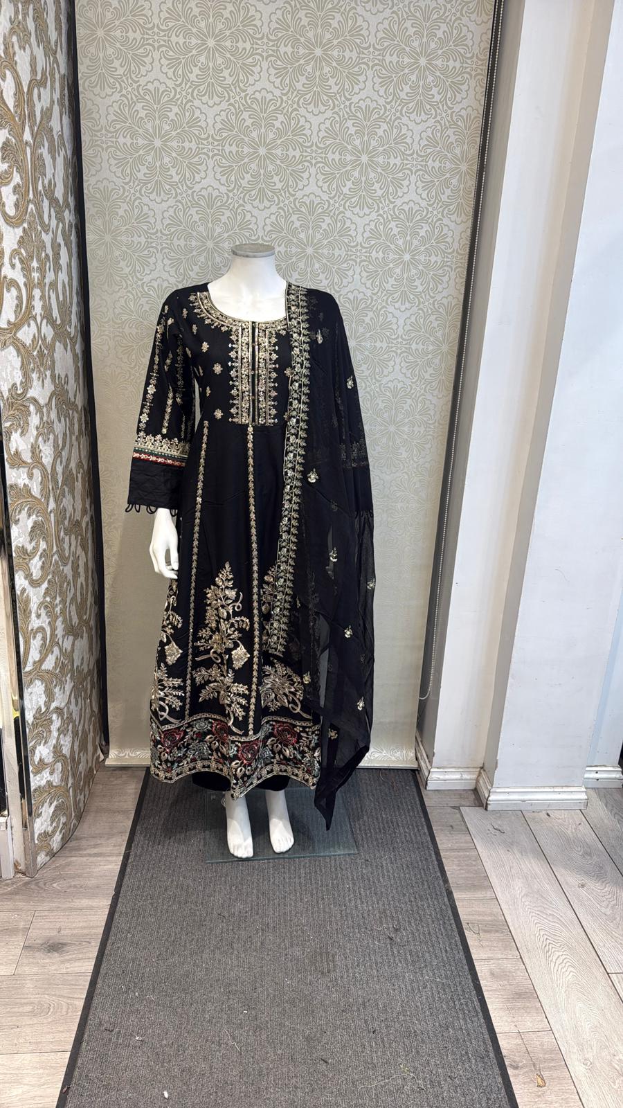 Zj black long length frock maxi Casual Dress