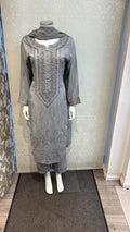 Stone Gray Korean silk with hand embellishments on neck line