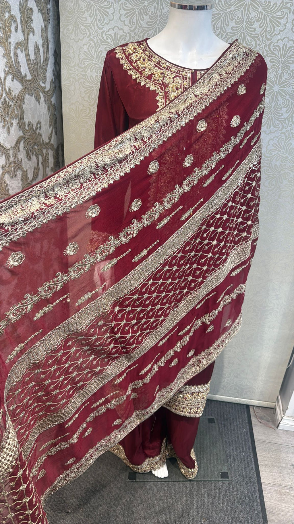 3pc Velvet Maroon Sheesha silk