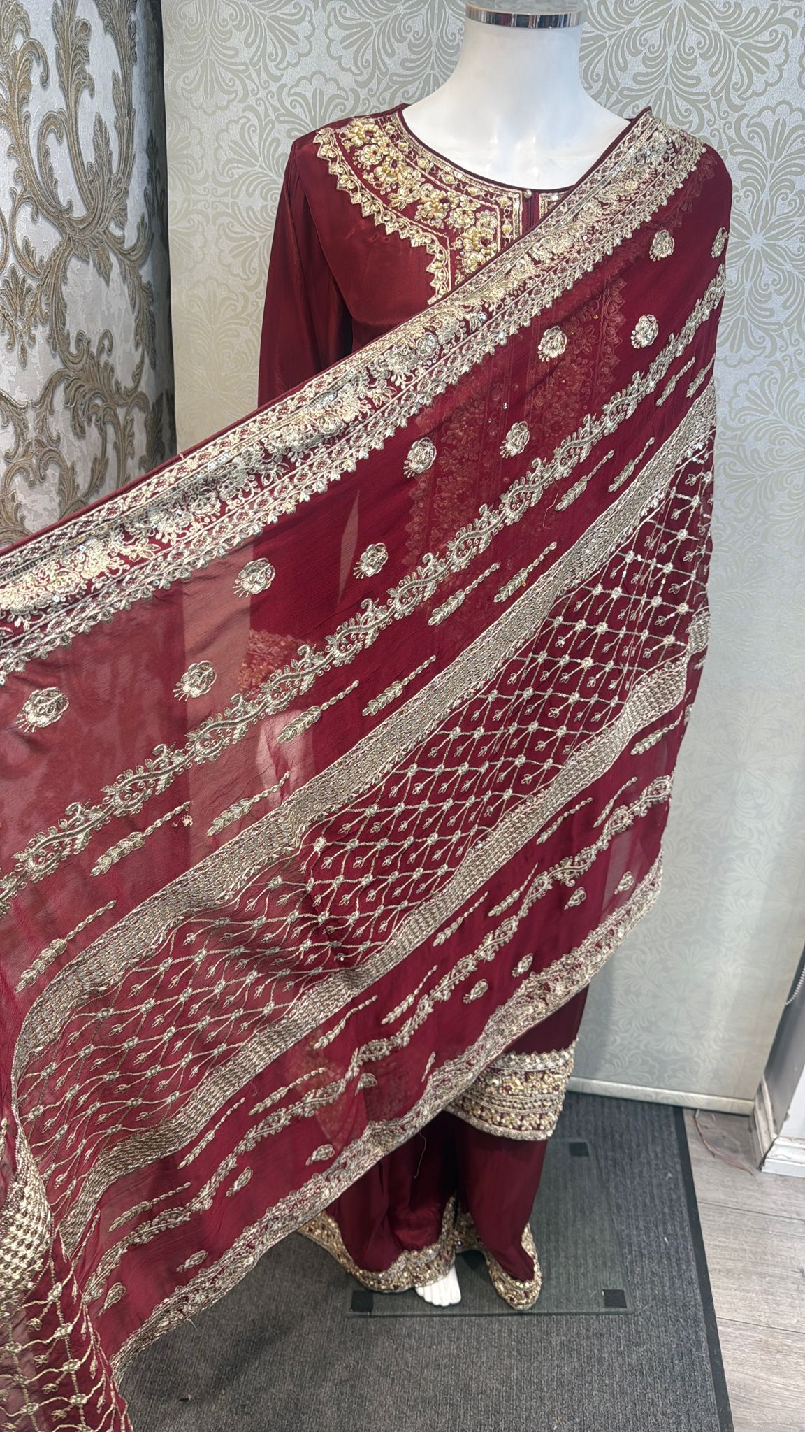 3pc Velvet Maroon Sheesha silk