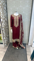 3pc Velvet Maroon Sheesha silk