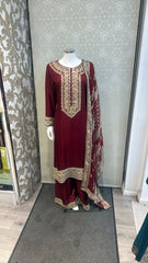 3pc Velvet Maroon Sheesha silk