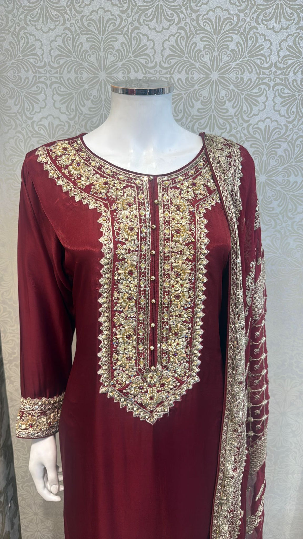 3pc Velvet Maroon Sheesha silk