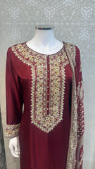 3pc Velvet Maroon Sheesha silk