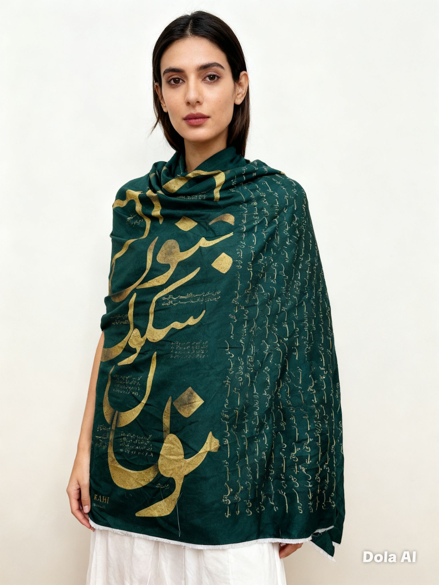 One size Urdu poetry shawls green with gold writing