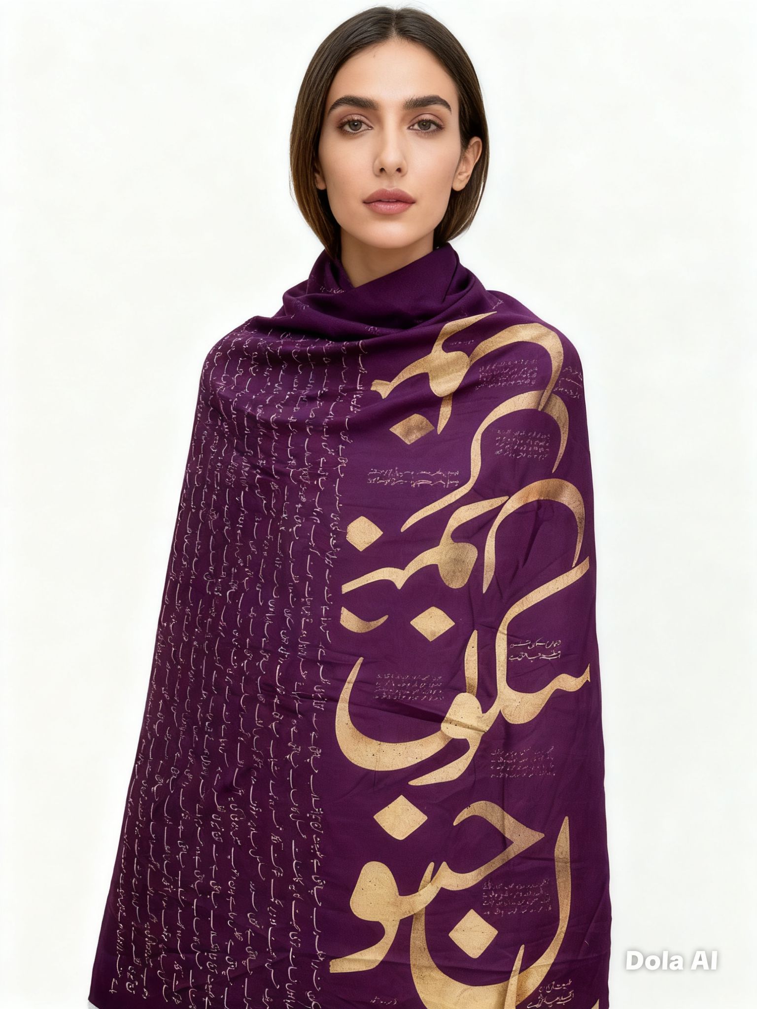 One size Urdu poetry shawls purple with gold writing