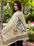 One size Urdu poetry shawls Baige with Mughal o Azam print