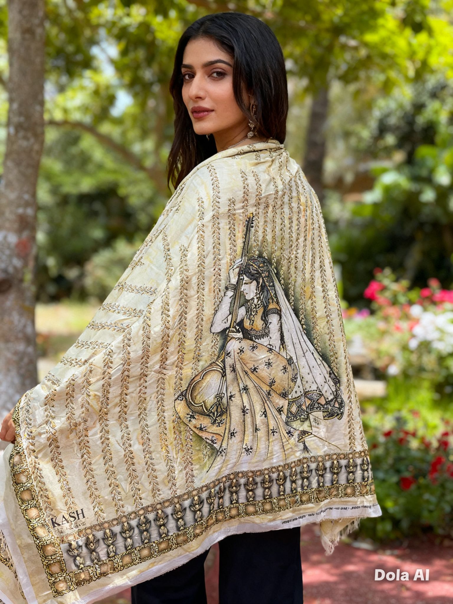 One size Urdu poetry shawls Baige with Mughal o Azam print