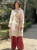 Ivory Blossom Embroidered Lawn Suit with Silk Dupatta & Farshi Shalwar