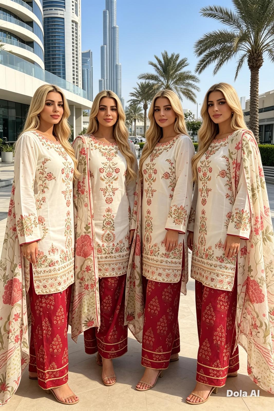 Ivory Blossom Embroidered Lawn Suit with Silk Dupatta & Farshi Shalwar