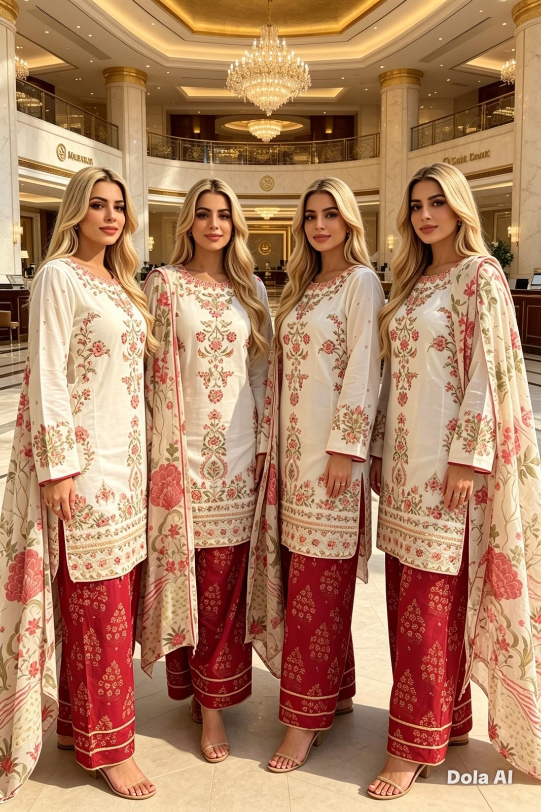 Ivory Blossom Embroidered Lawn Suit with Silk Dupatta & Farshi Shalwar