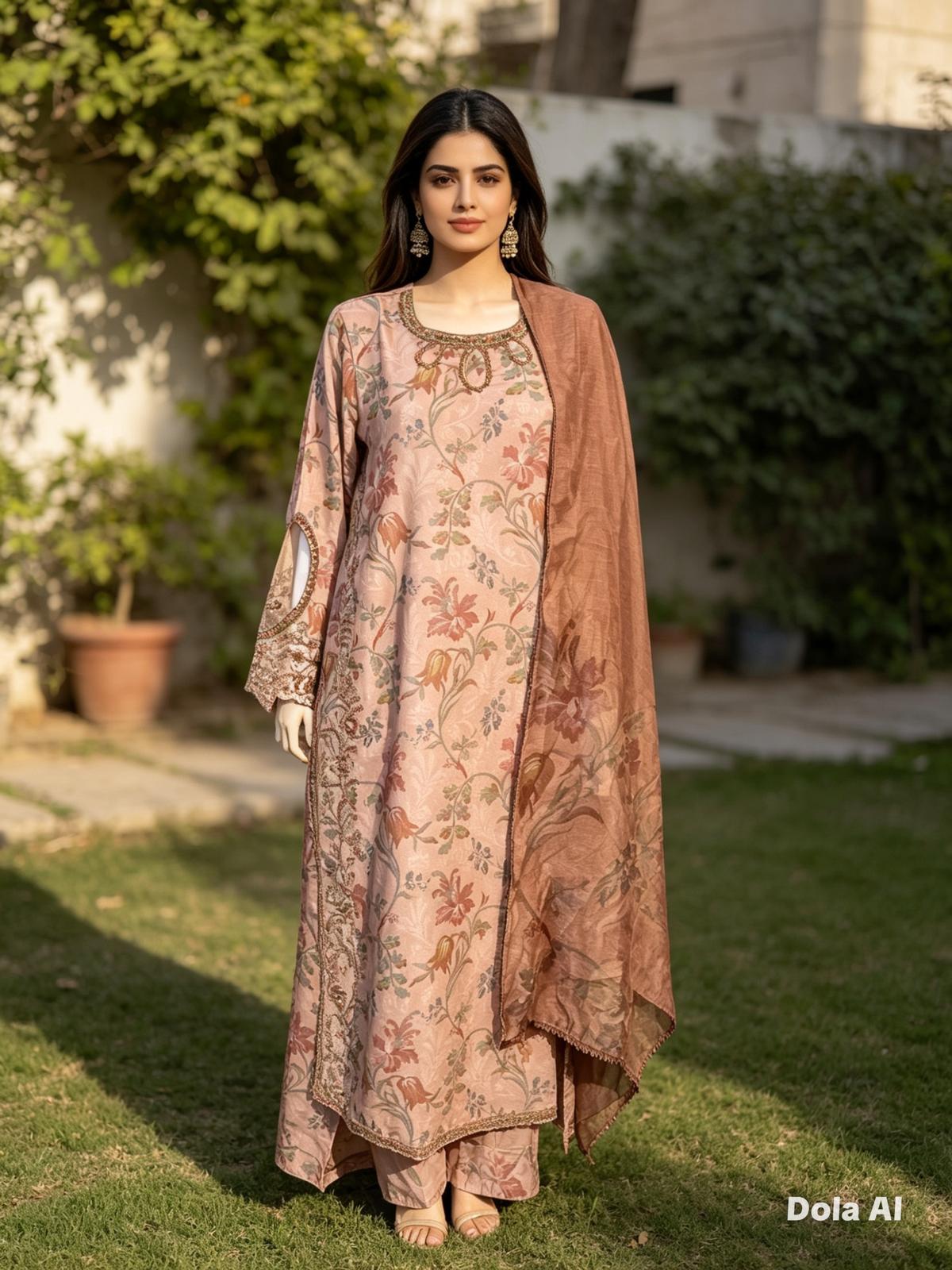 Misty Rose Printed Lawn Suit with Organza Dupatta