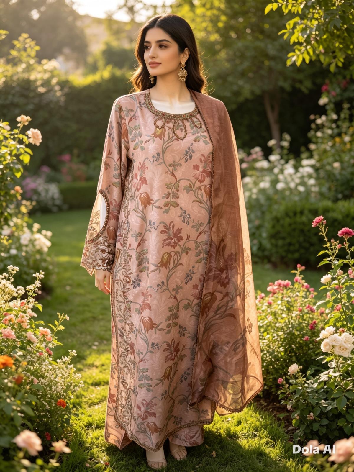 Misty Rose Printed Lawn Suit with Organza Dupatta