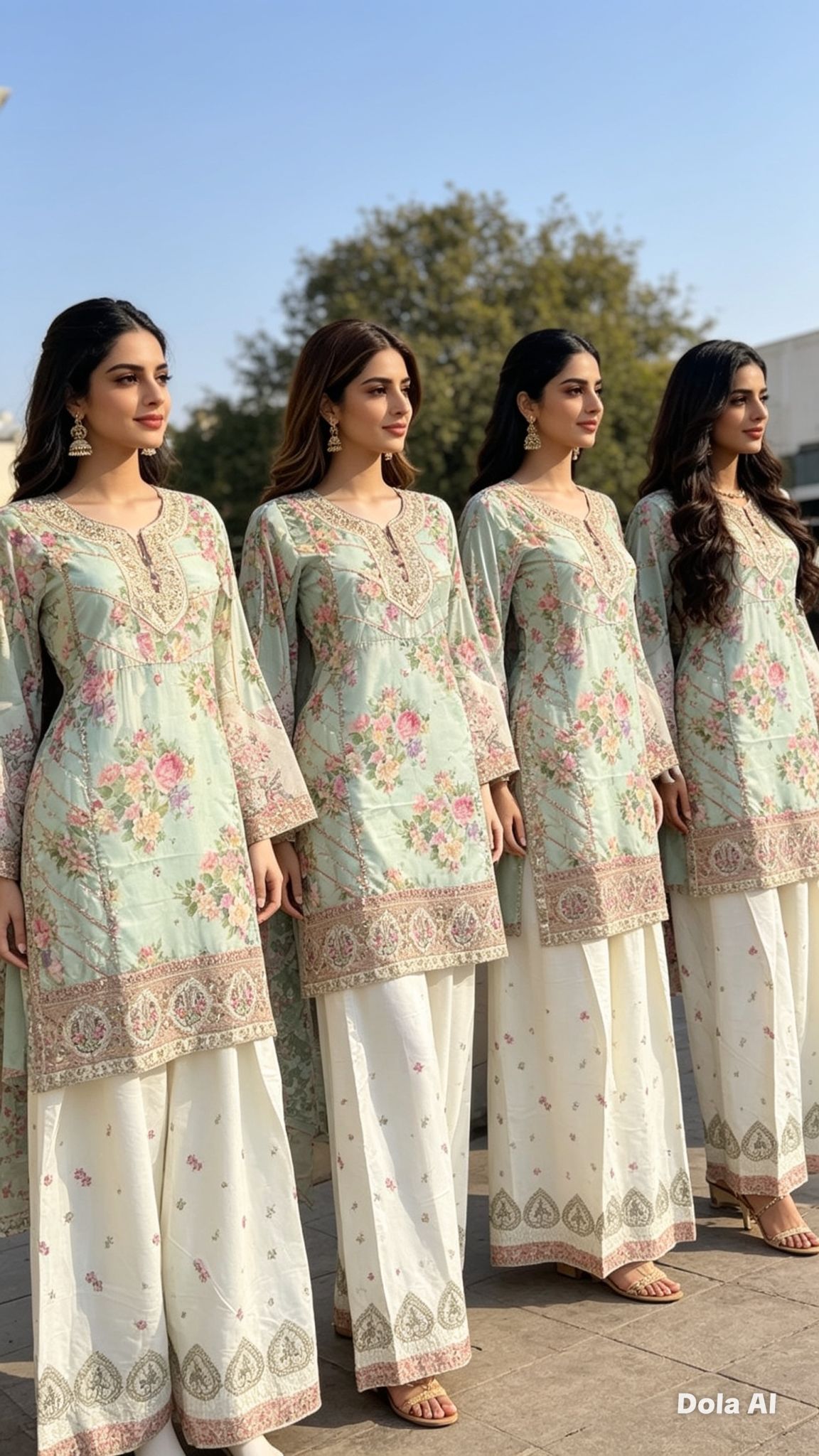 Mint Blossom Printed Lawn Suit with Farshi Shalwar
