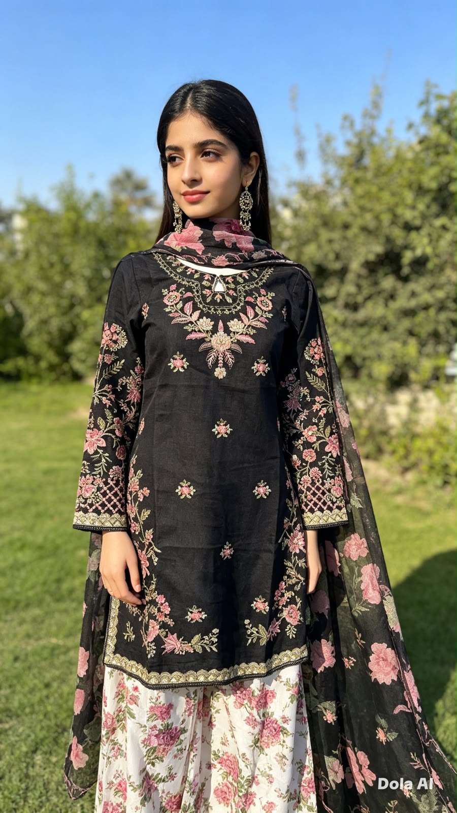 Luxury Black outfit with Floral Trouser