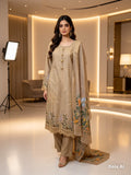 Sand Beige Embroidered Coton Suit with Printed Floral Dupatta