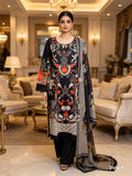 Midnight Black Printed Cotton Suit with Floral Dupatta