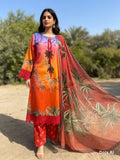 Sunset Tropics Printed Cotton Suit with Floral Dupatta