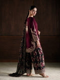 Deep Maroon Luxury Silky Viscose 3-Piece Suit with Printed Silk Scarf