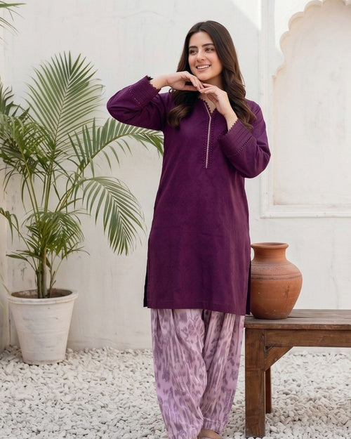 Dark Maroon Modern Solid 2PC - Chic shirt with digital print trouser