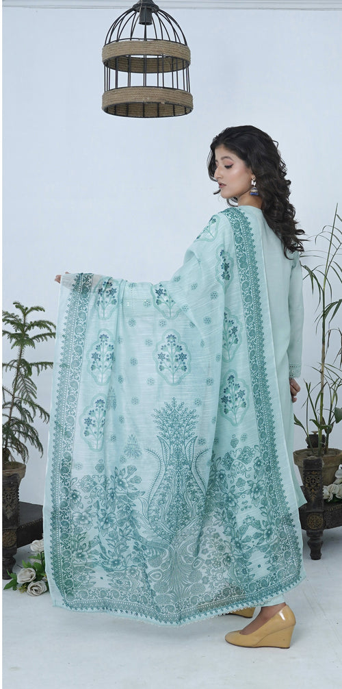 3pcs Shalwaar kameez Luxury Dusty Aqua with sequence work