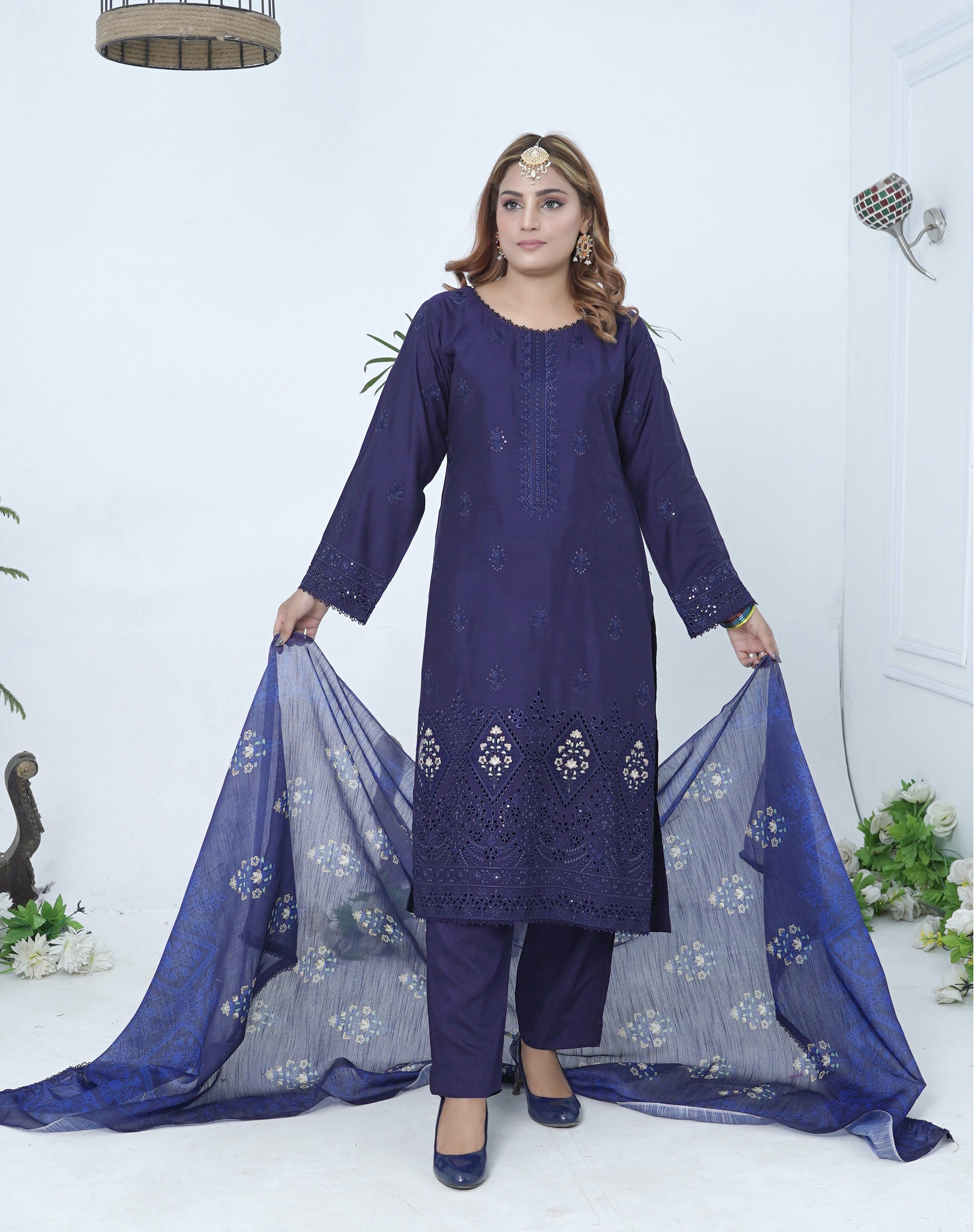 3pcs Shalwaar kameez Luxury Navy Purple with sequence work