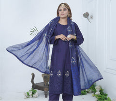 3pcs Shalwaar kameez Luxury Navy Purple with sequence work