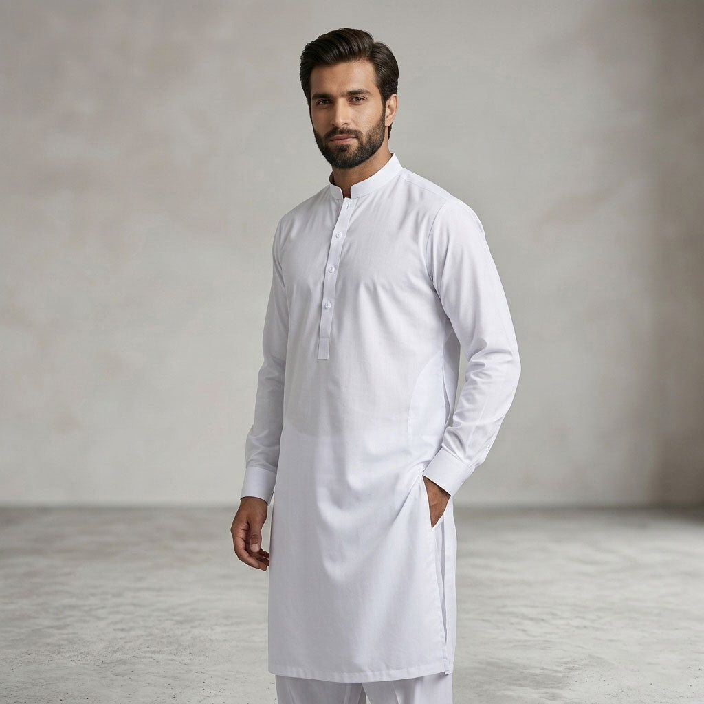 Plain White mens salwar kameez