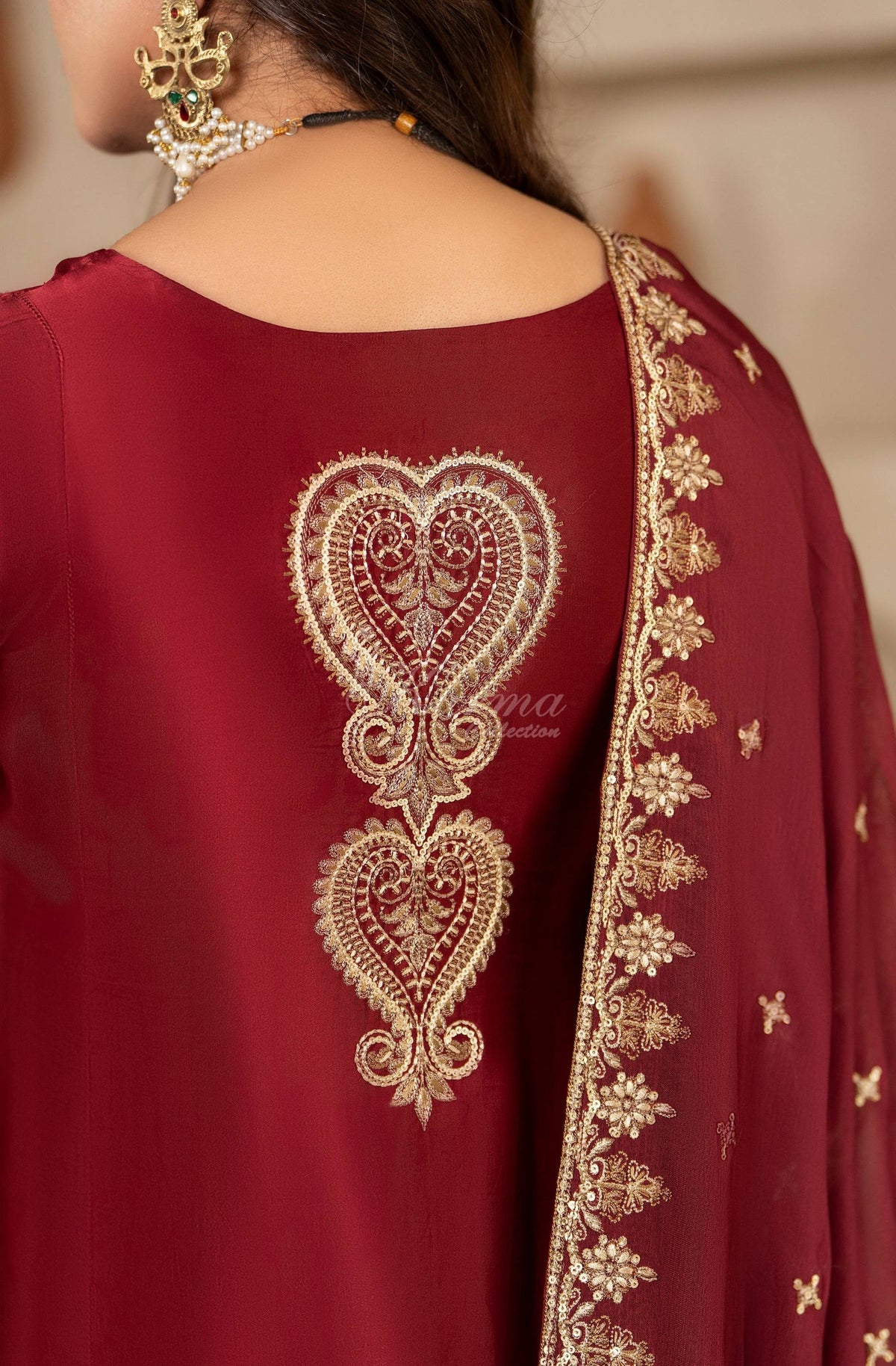 Maroon Embroidered Shamoz Silk 3PC Suit