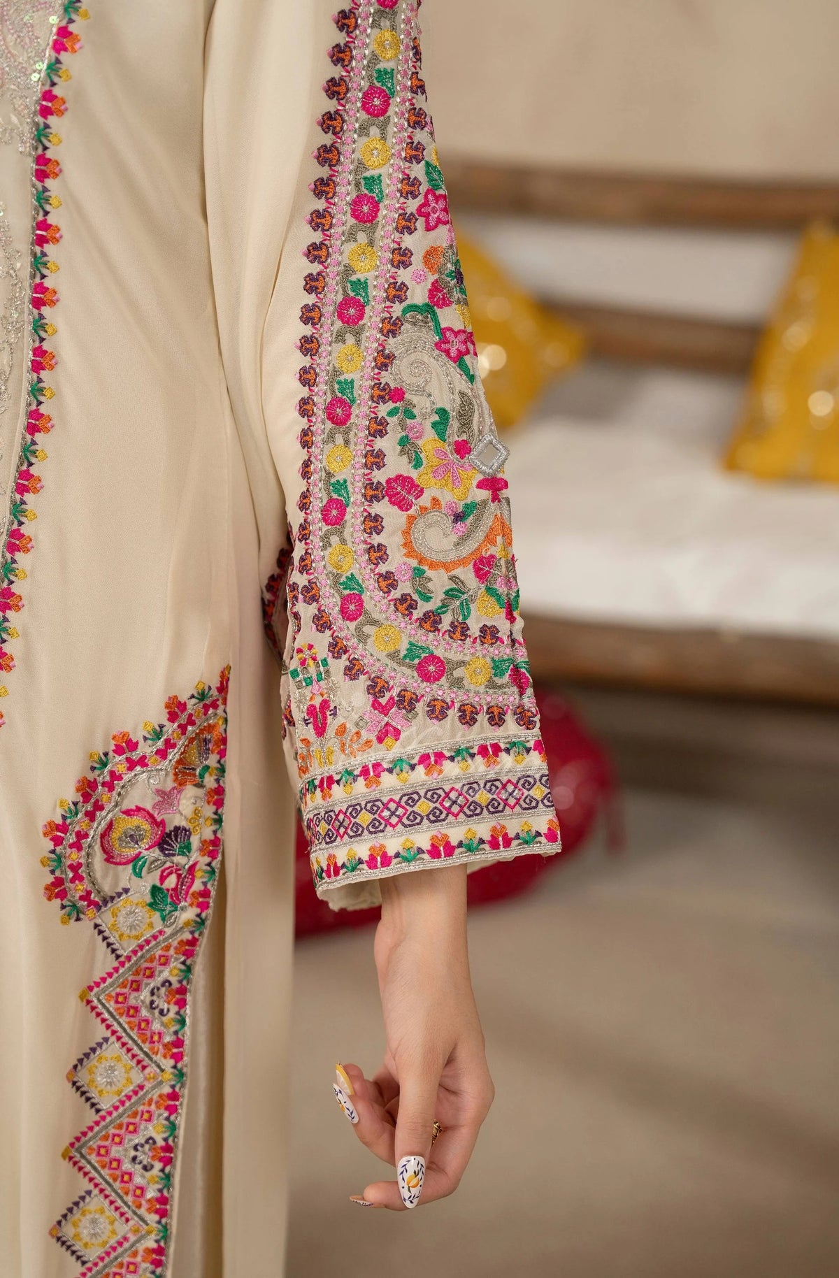 Ivory Elegance - Embroidered Shamoz Silk 3PC Suit