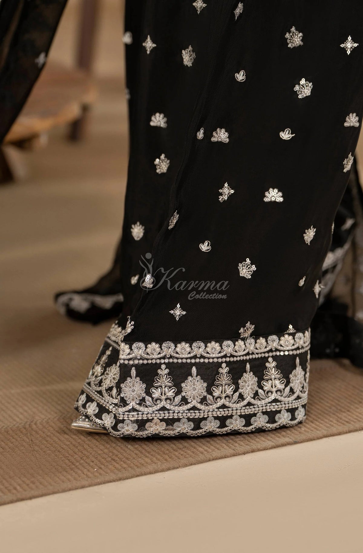 Black Embroidered Shamoz Silk 3PC Suit