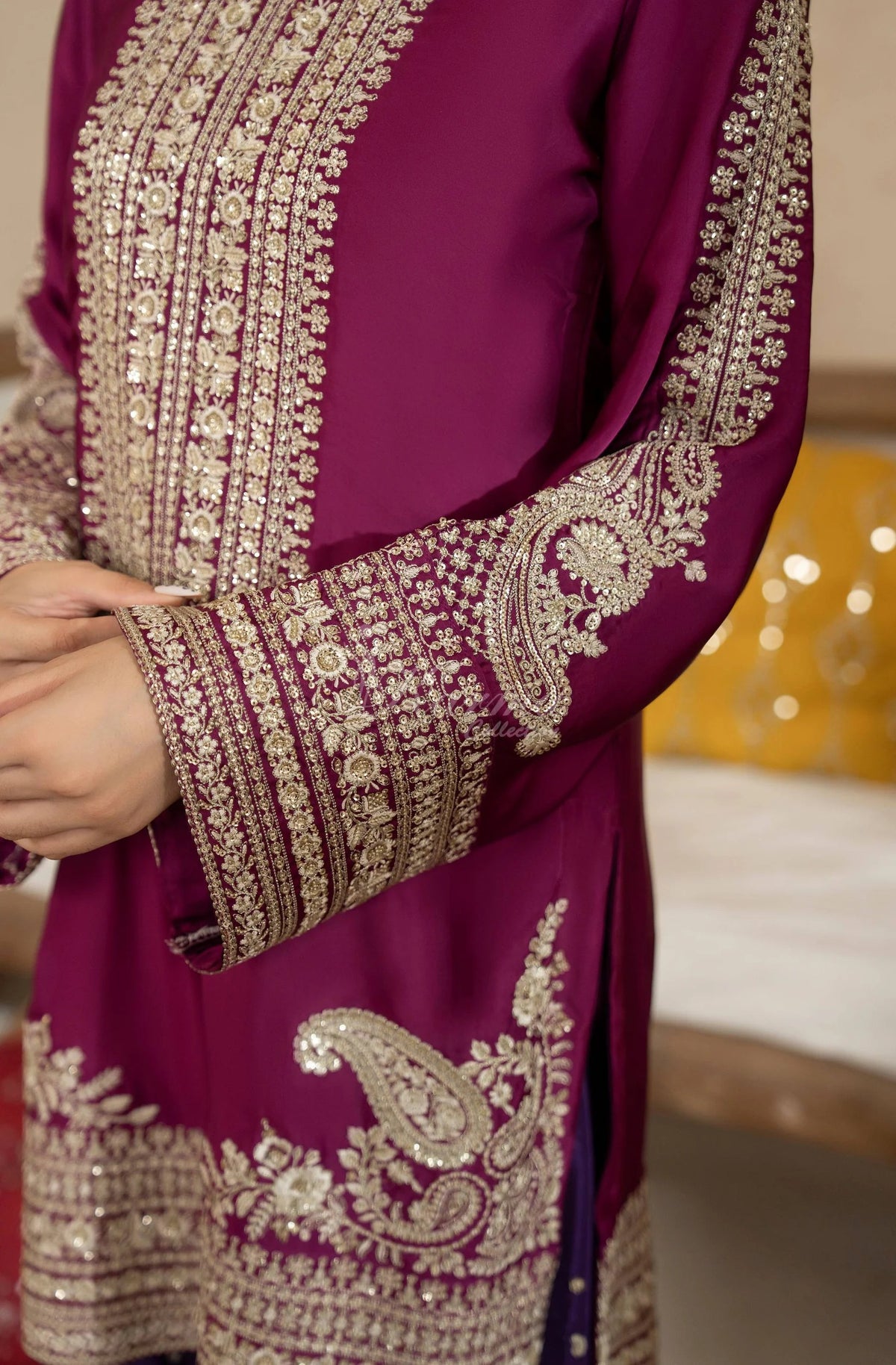 Plum Embroidered Shamoz Silk 3PC Suit