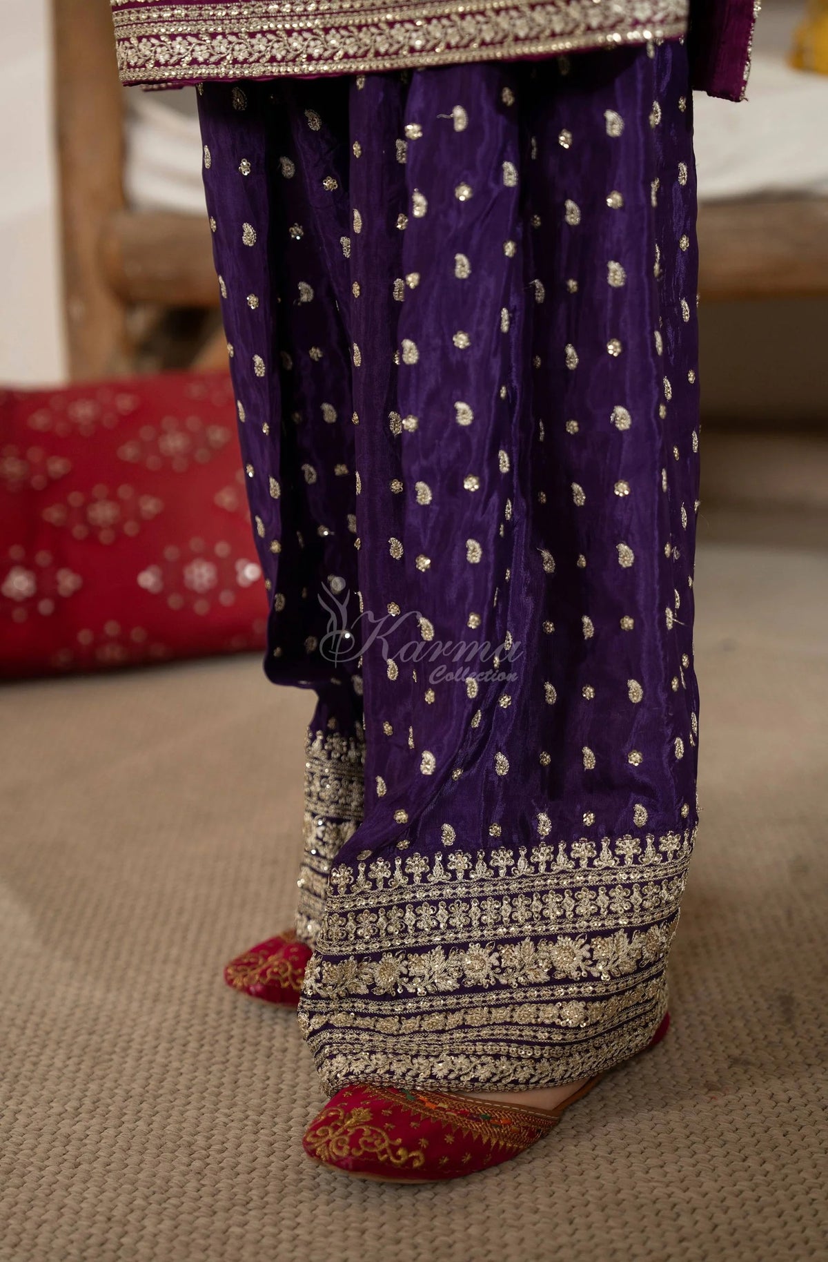 Plum Embroidered Shamoz Silk 3PC Suit