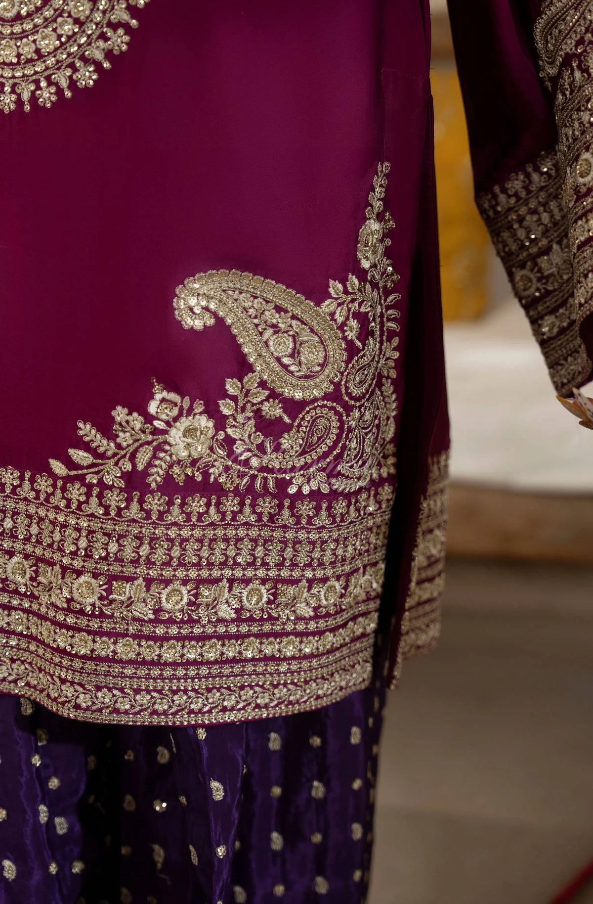 Plum Embroidered Shamoz Silk 3PC Suit