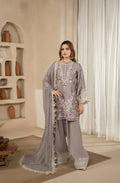 Lavender Grey Embroidered Shamoz Silk 3PC Suit