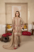 Beige Embroidered Shamoz Silk 3PC Suit