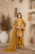 Mustard Gold Embroidered Shamoz Silk 3PC Suit