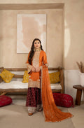 Burnt Orange Embroidered Shamoz Silk 3PC Suit