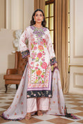 Light Pink Floral Printed 3-Piece Suit with Black Floral Borders