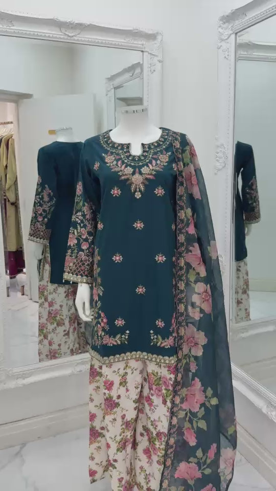 Ethnic inspired blue with white floral plazo trousers